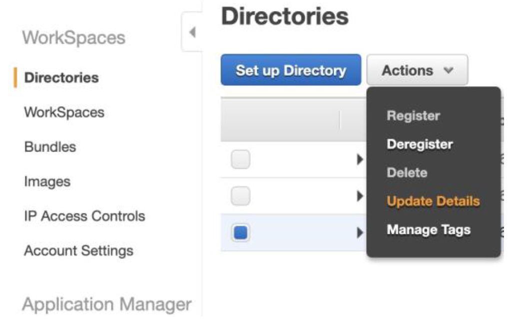 Update Details on Directories menu