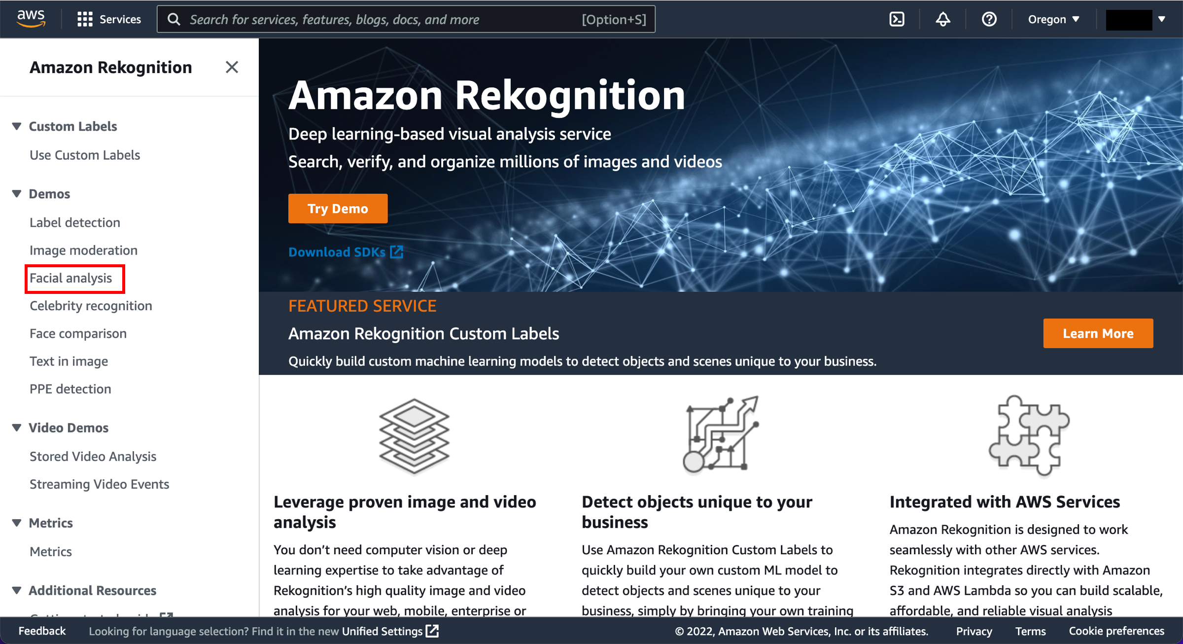 Select Facial Analysis in the panel navigation