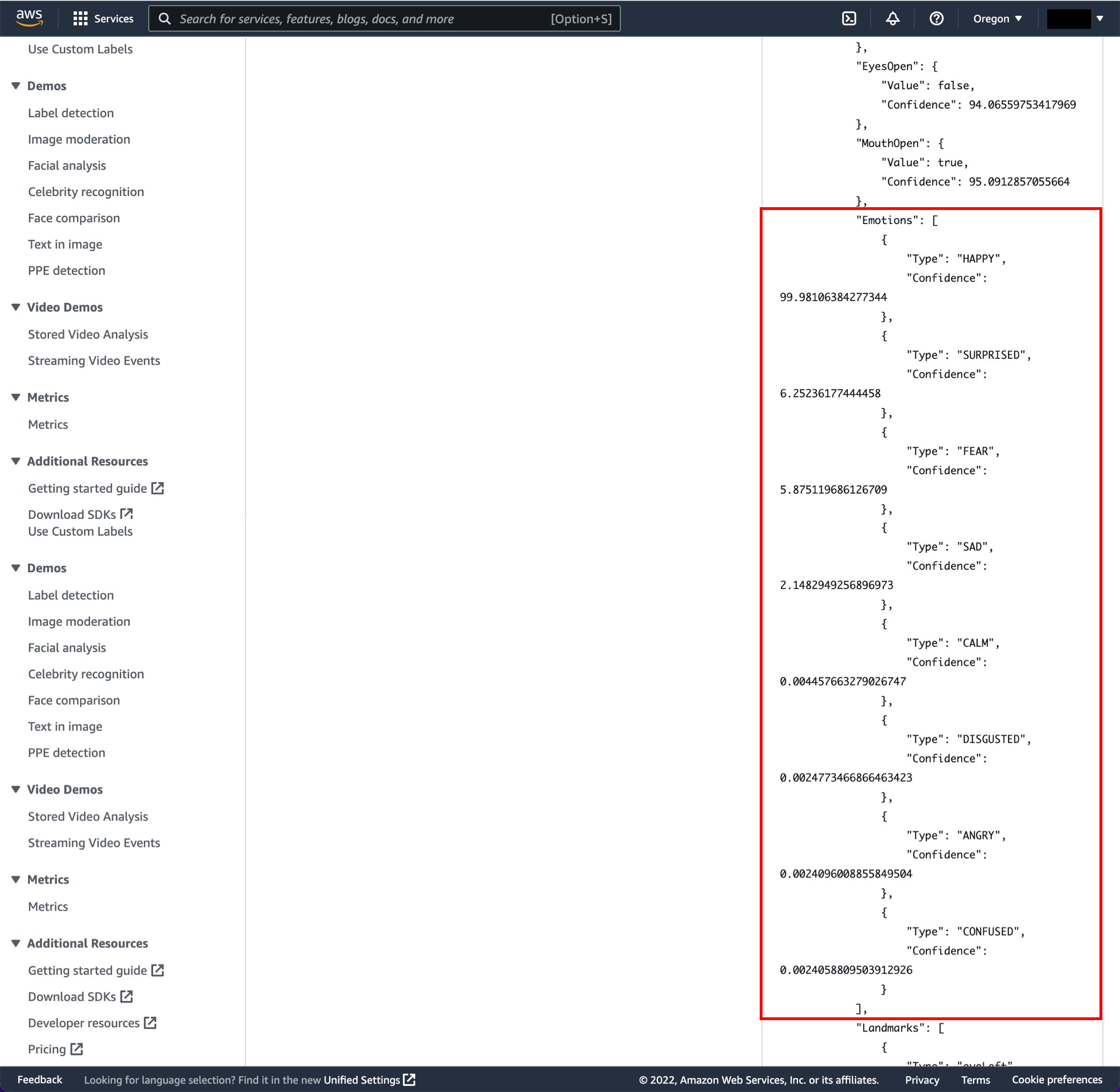 JSON Results: Detected emotions: Happy, confused, calm