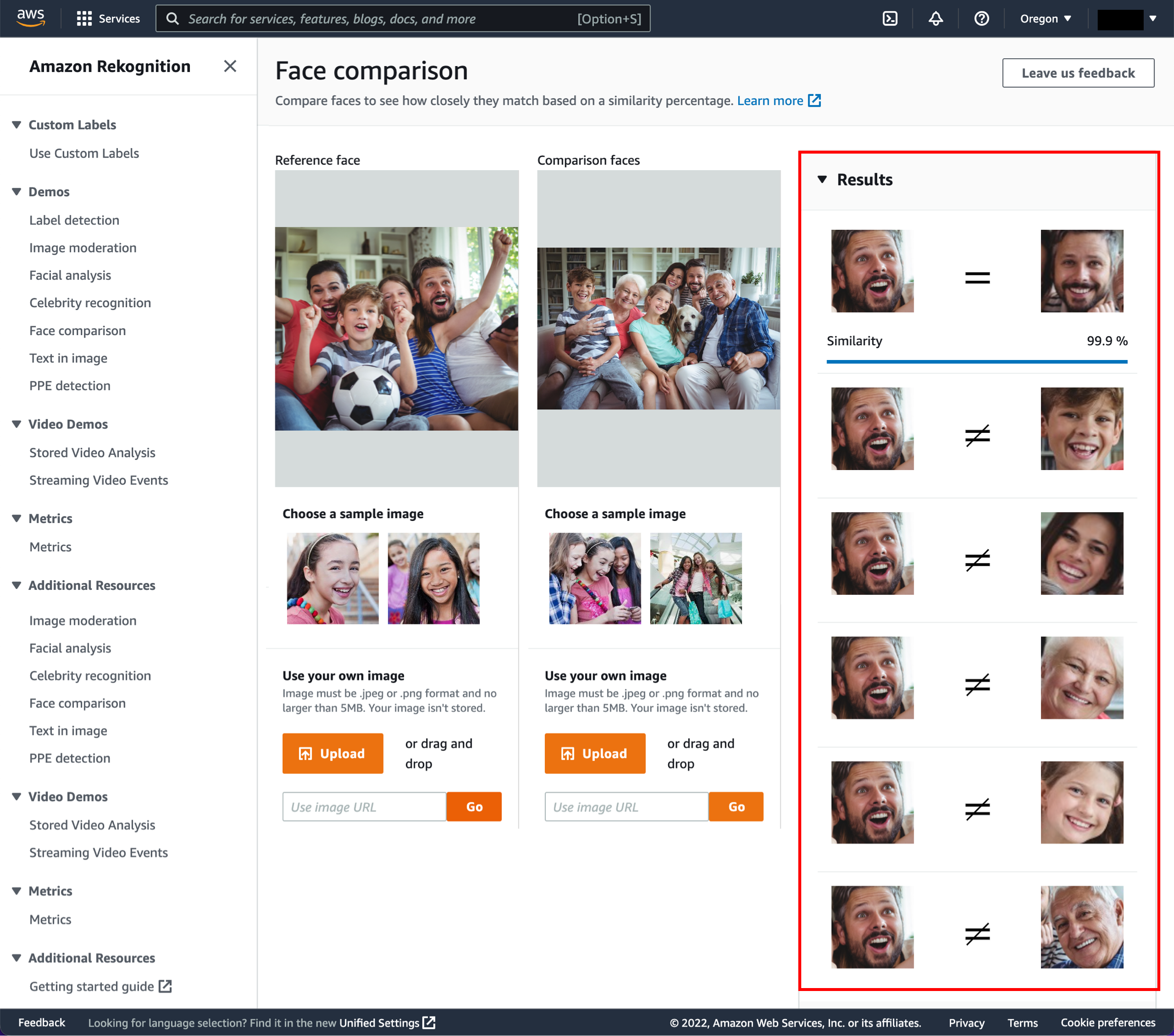 The reference face that was compared to our other photo detected a 97% similarity score