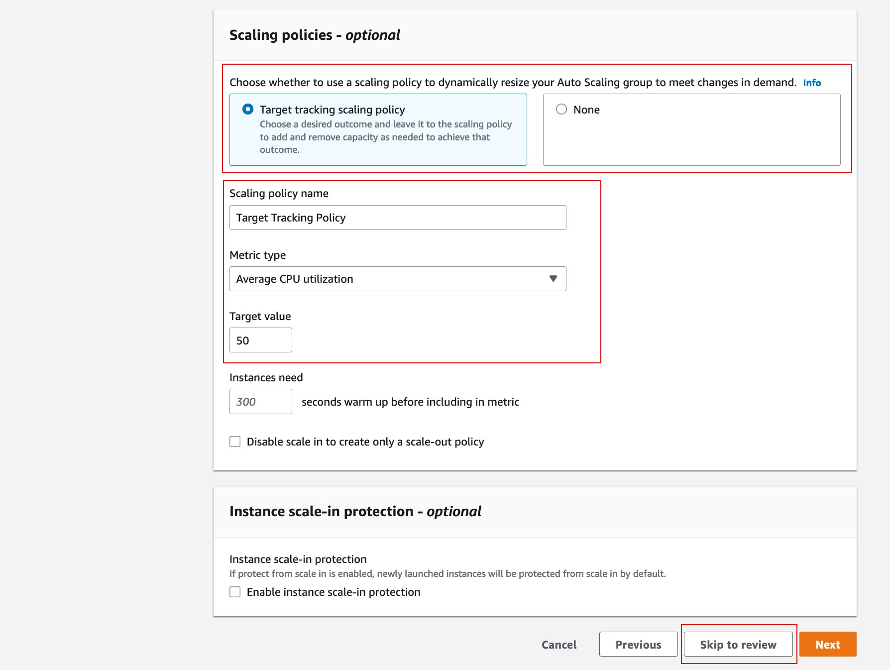 Target tracking scaling policy