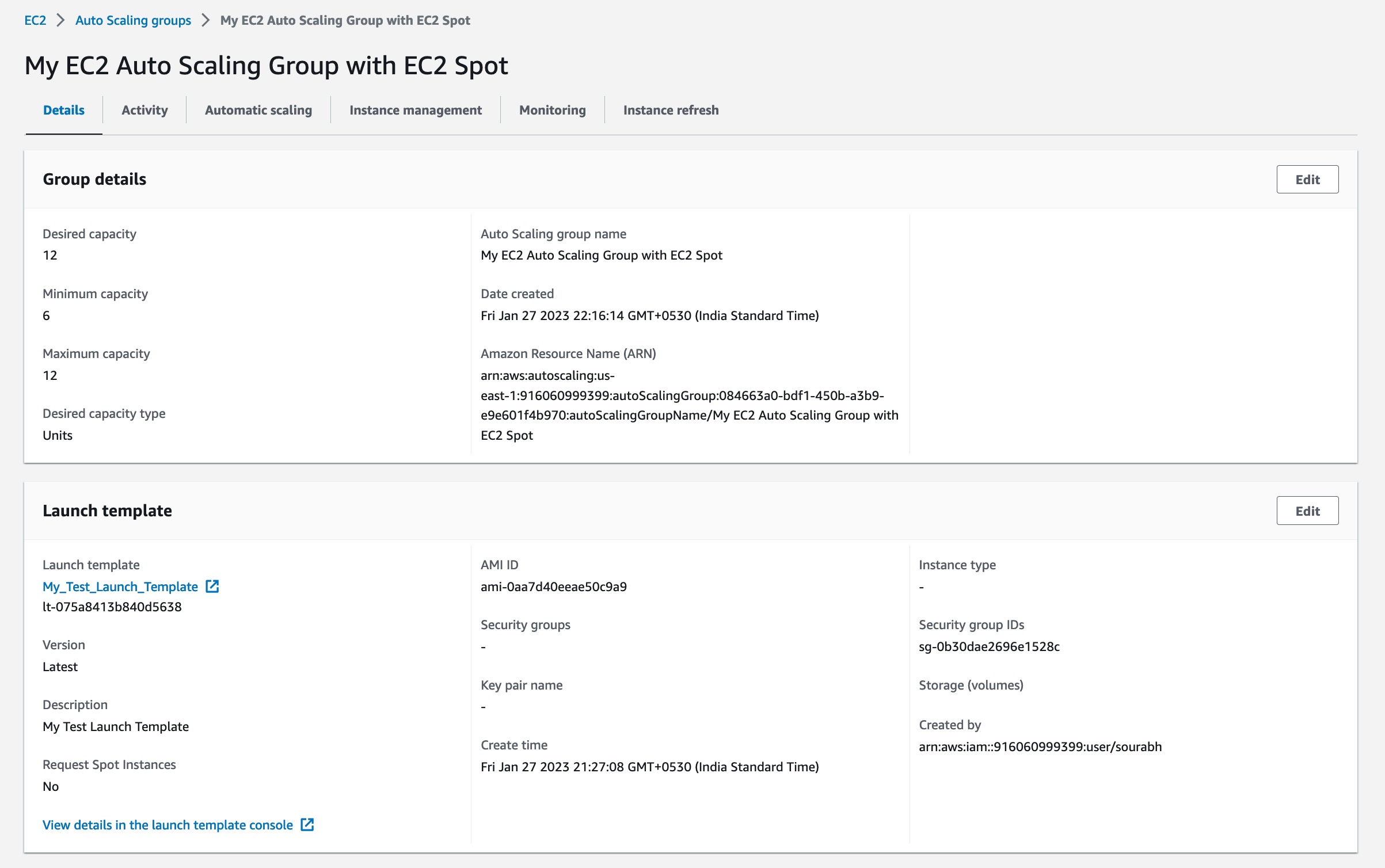 Auto Scaling groups console