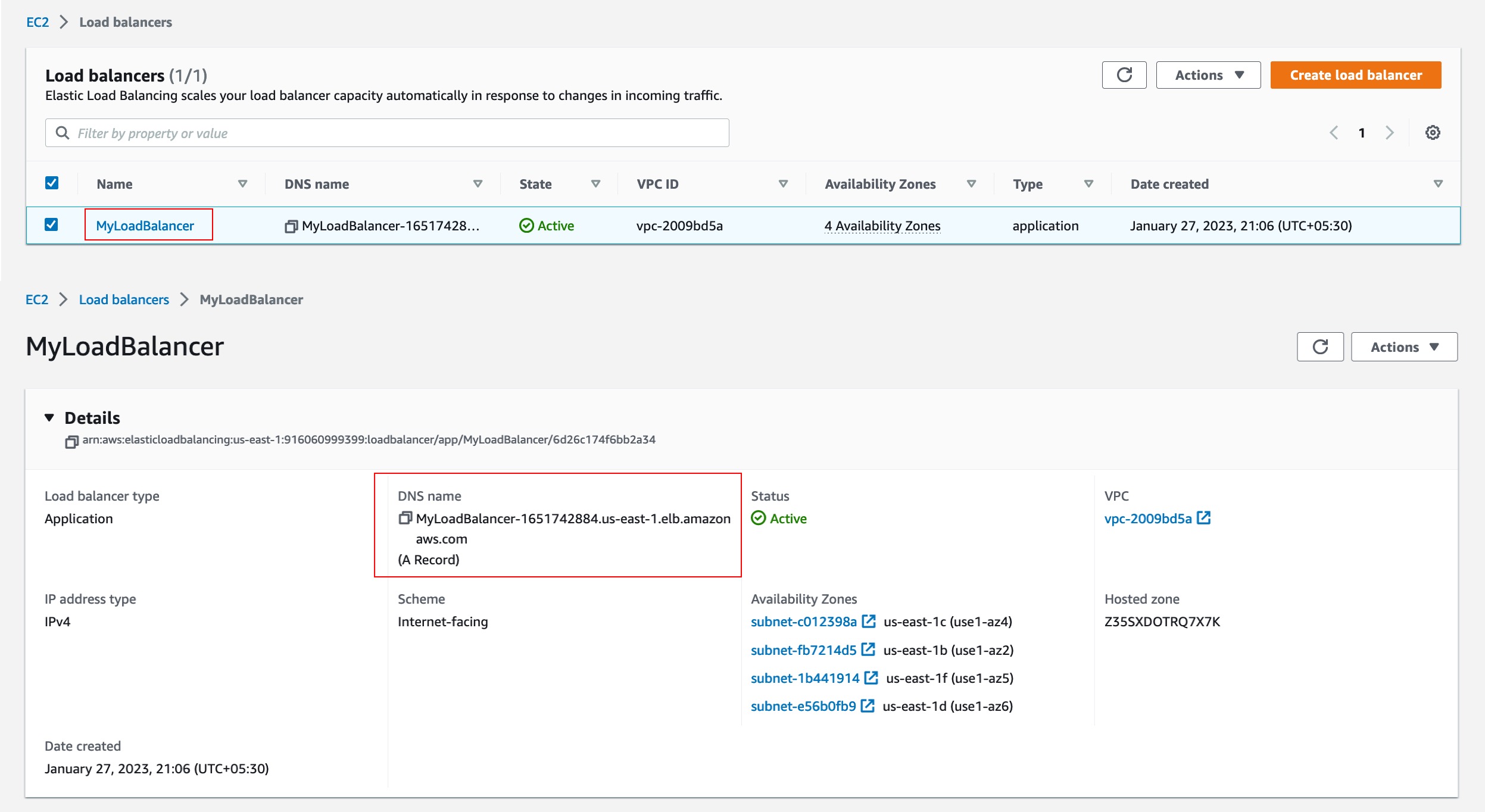 Load Balancing console