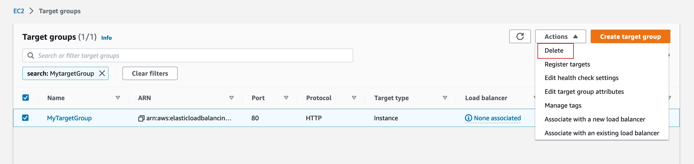 Delete Target Groups