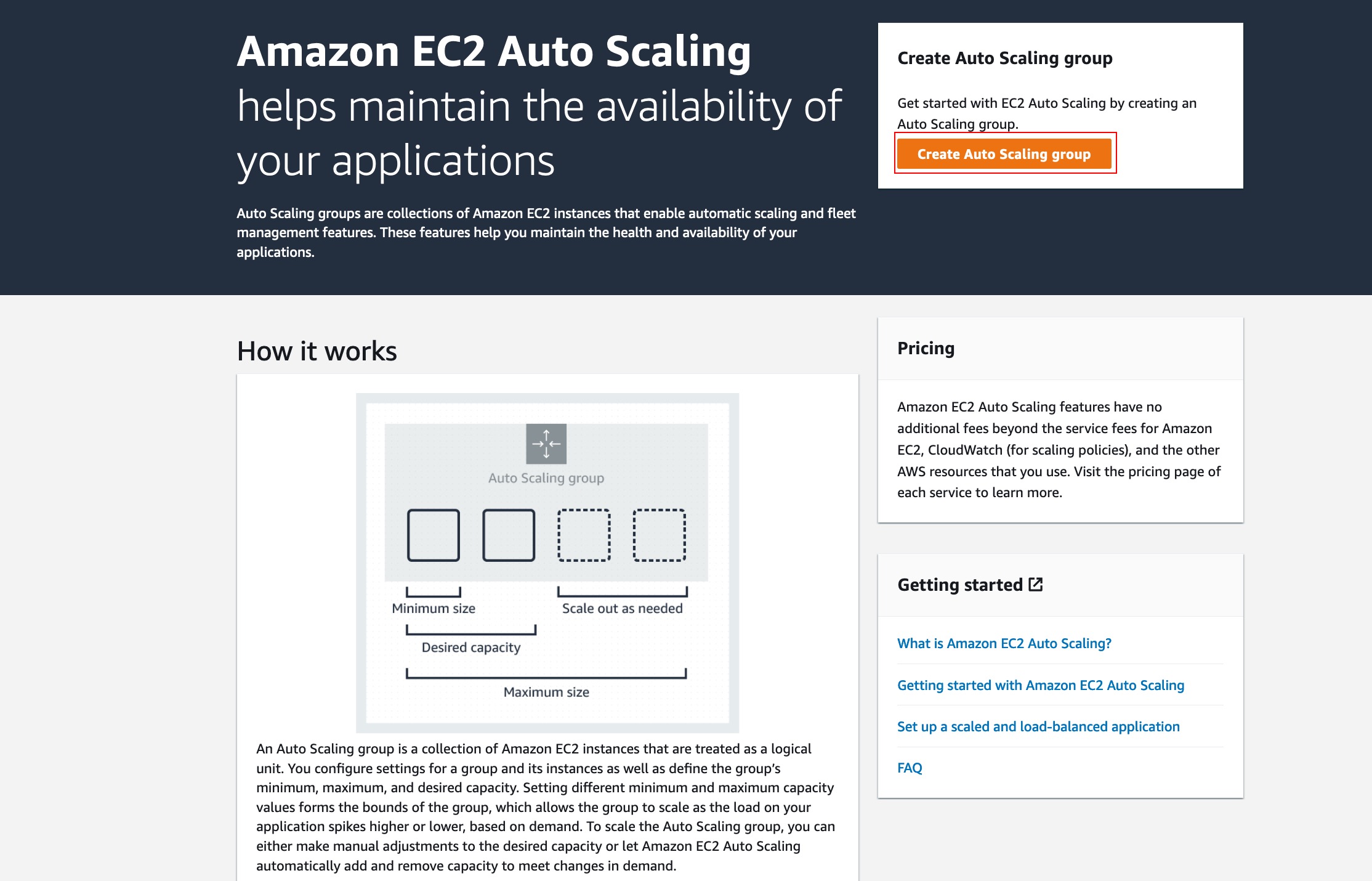 Amazon EC2 Auto Scaling console