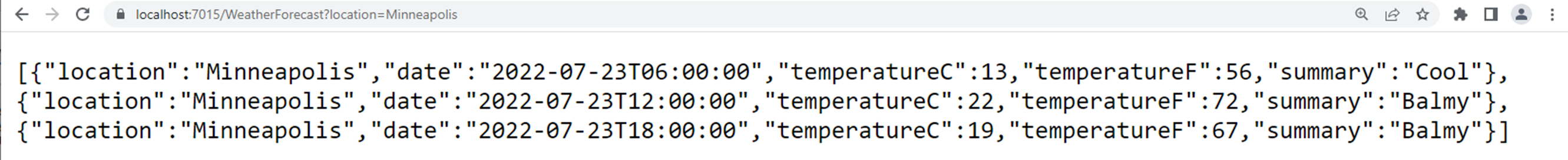 Tester l'action Weather Forecast pour Minneapolis