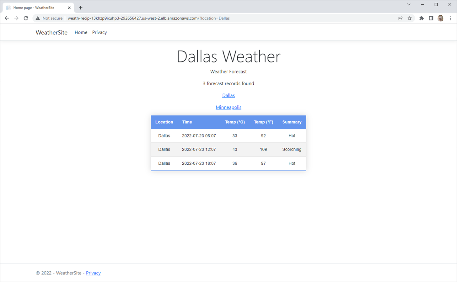 Testen Sie die Wettervorhersage-Aktion f&uuml;r Minneapolis