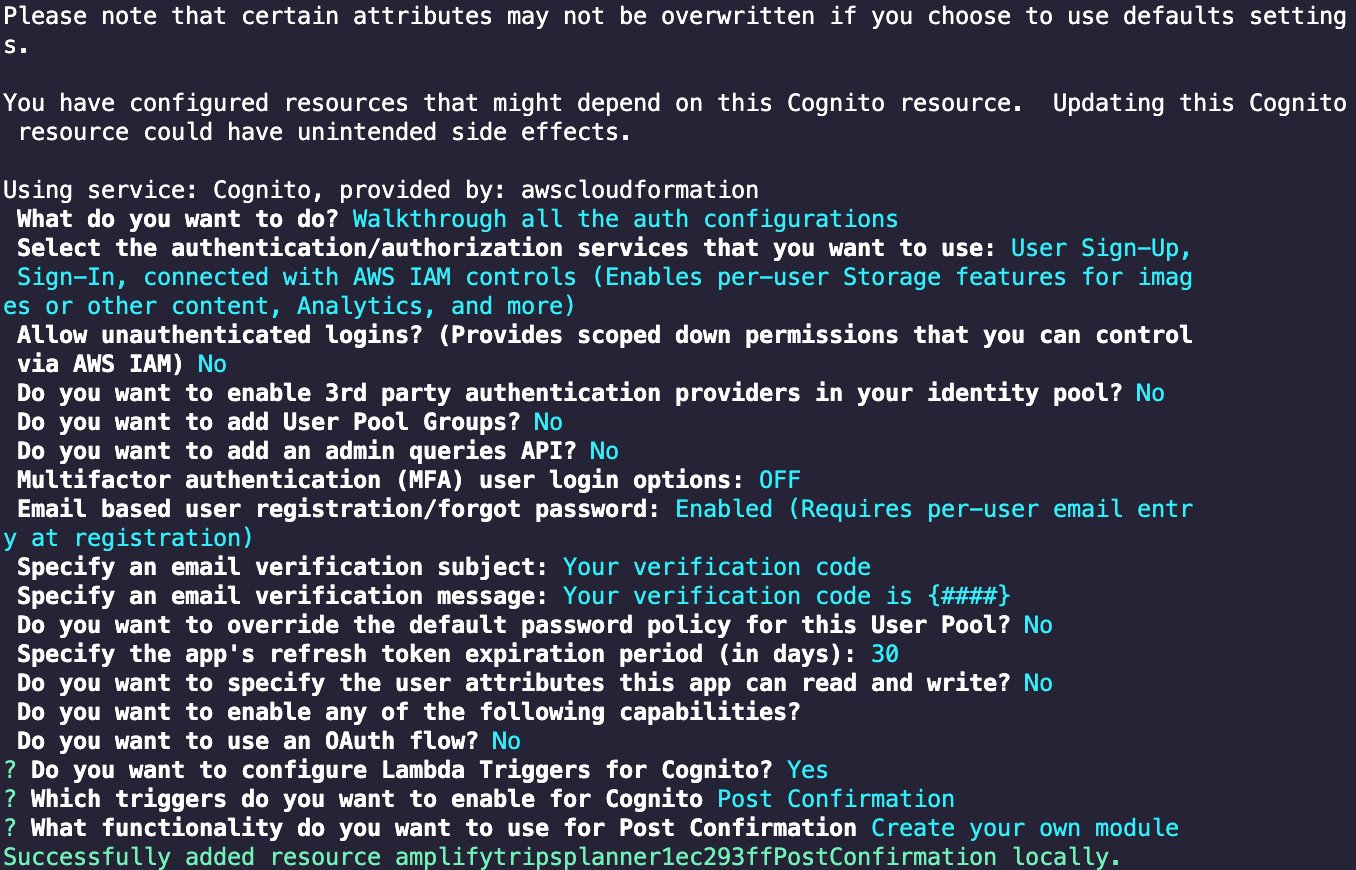 Amplify configuration for Lambda triggers and Post Confirmation trigger