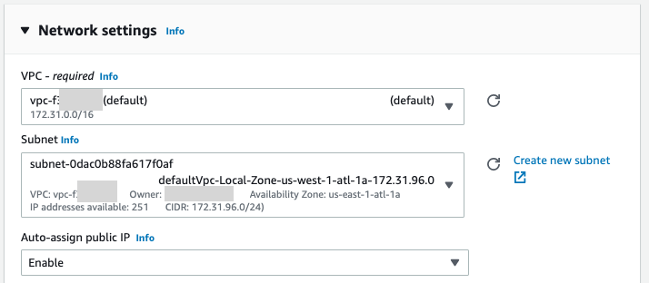 Network settings window with Auto-assign public IP enabled.