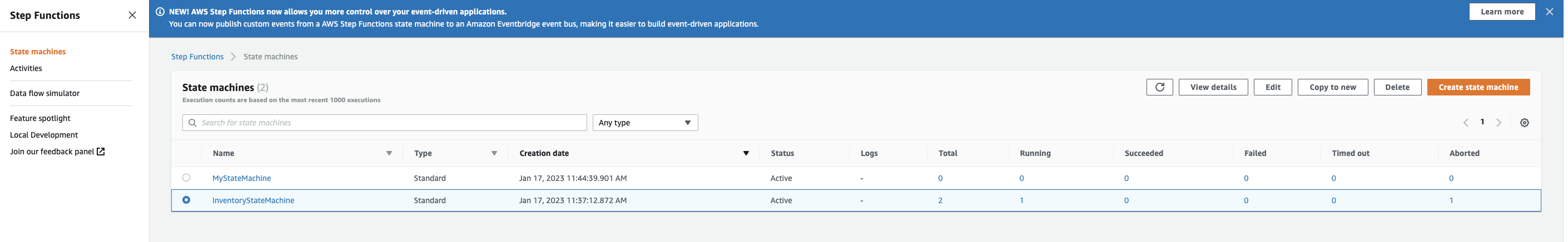  On the State machines screen, click on your InventoryStateMachine