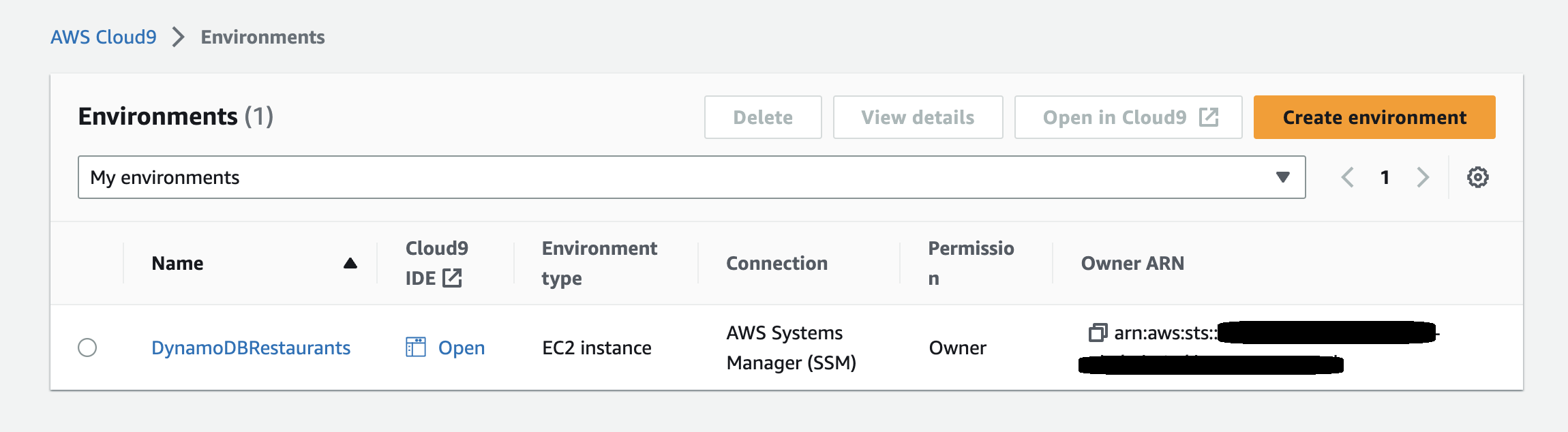 Image of the AWS Cloud9 environment provisioning