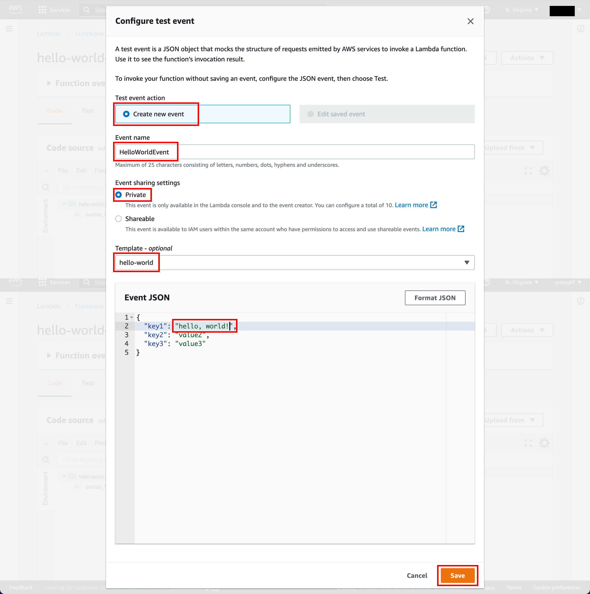 Configurer l'&Eacute;v&eacute;nement de test