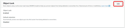 Object lock section, with Edit button highlighted.