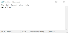 Text note pad with text displaying Version 1.