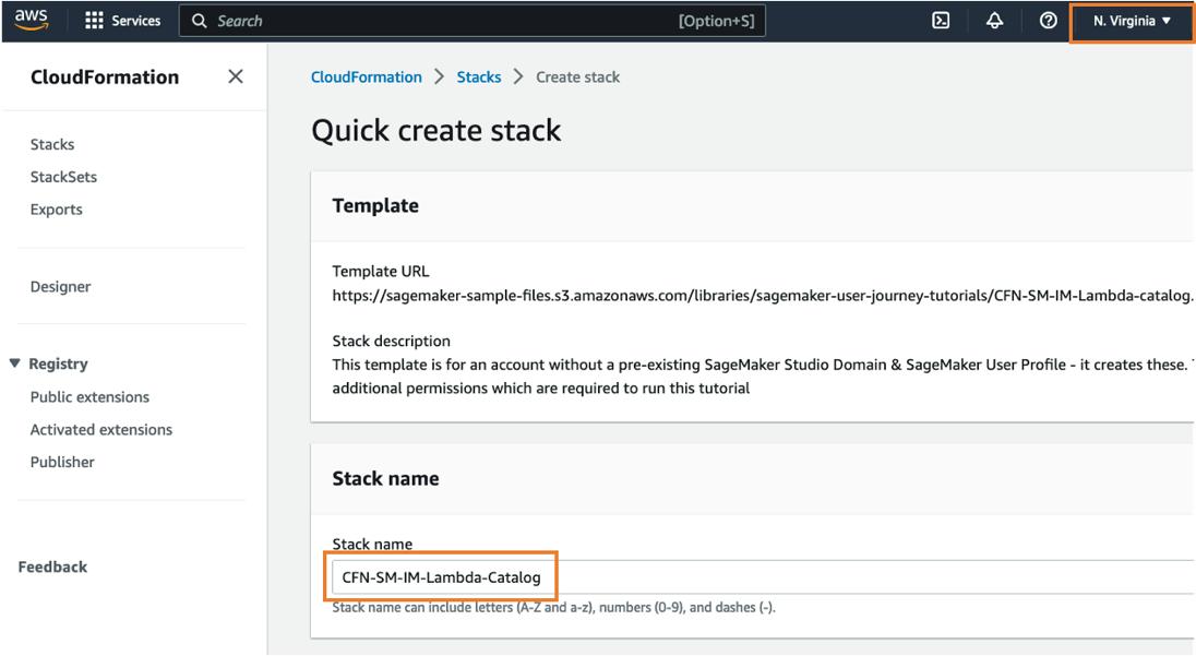 Cr&eacute;ation d'une pile CloudFormation pour configurer Amazon SageMaker Studio