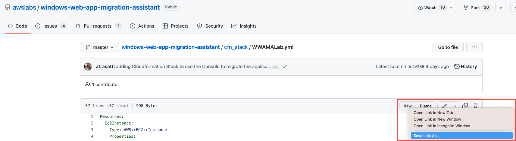 YAML file download in GitHub repo