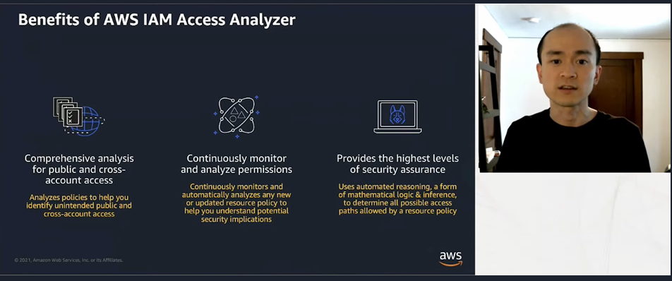 Captura de tela do v&iacute;deo IAM Access Analyzer de Brandon Wu