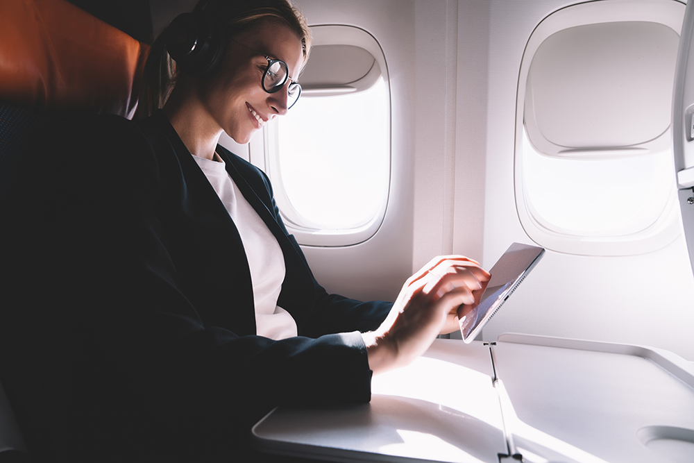 passenger on airline stock image