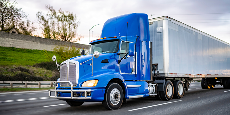 Carrier supply chain, blue semi truck