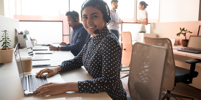 Stock image of room of customer service agents