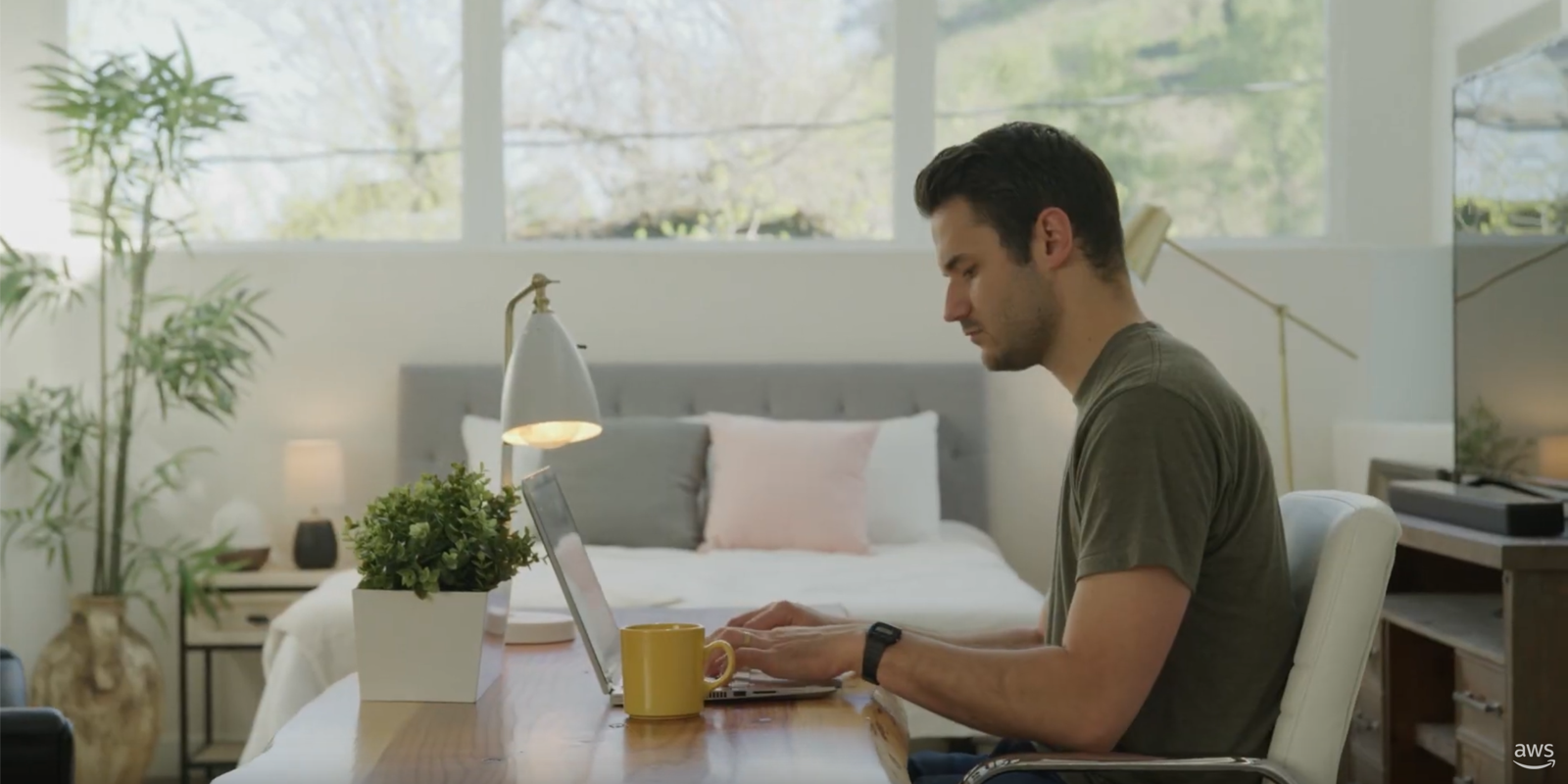 Stock image of man working from home