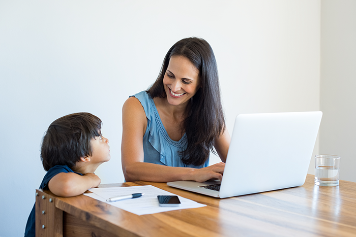 Mother working at home