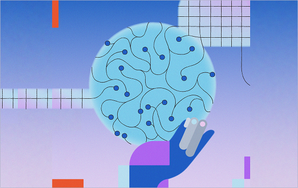An abstract illustration representing AWS global business support, featuring a stylized hand holding a circular network pattern with connecting nodes against a gradient blue and purple background.