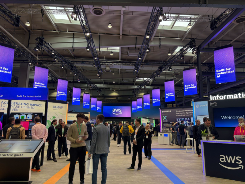 AWS for Manufacturing at IMTS 2026 booth featuring Industrial AI branding