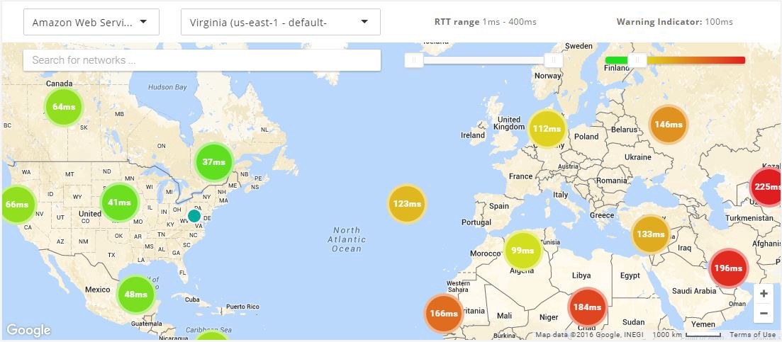 Latencies to various geographic locations