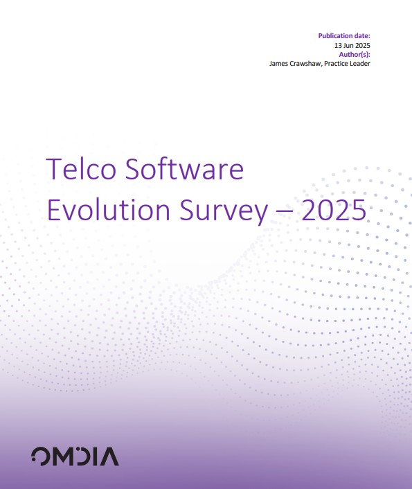 Report cover for "Omdia Telco Software Evolution Survey 2025"