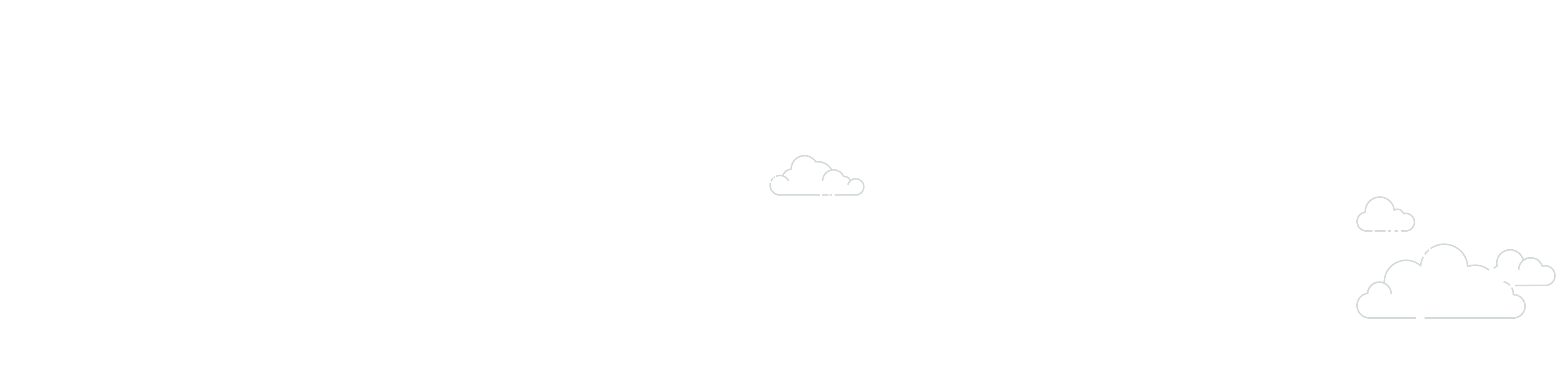 A minimalist illustration featuring several outlined clouds on a transparent background, styled in simple white lines.