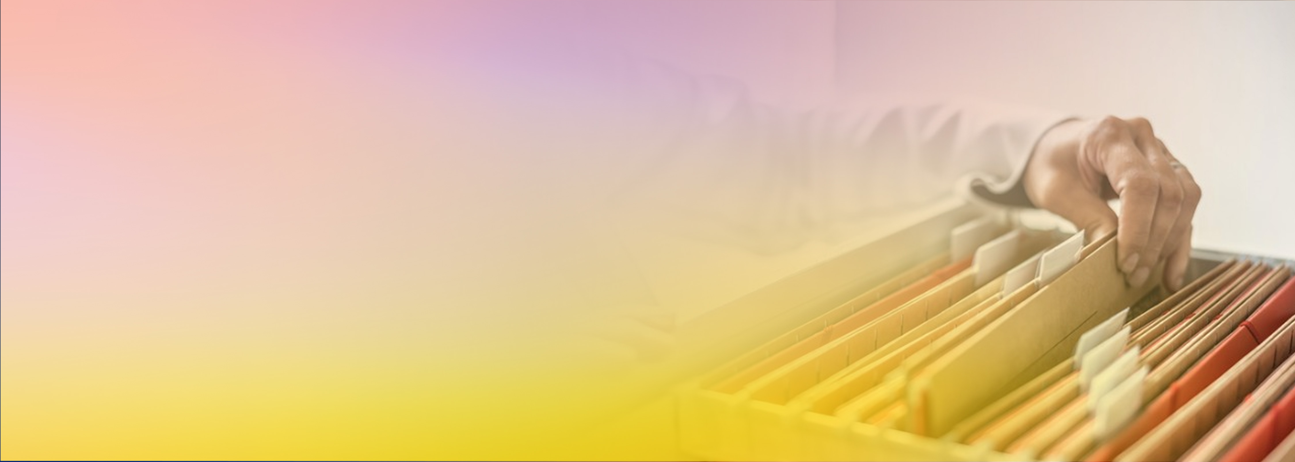 A hand searching through file folders in a filing cabinet with a soft gradient overlay, illustrating a simple file management concept for Amazon Elastic File System (EFS).
