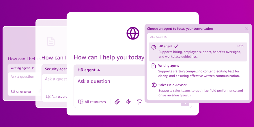 Images depict the question and answer interface for Quick Suite