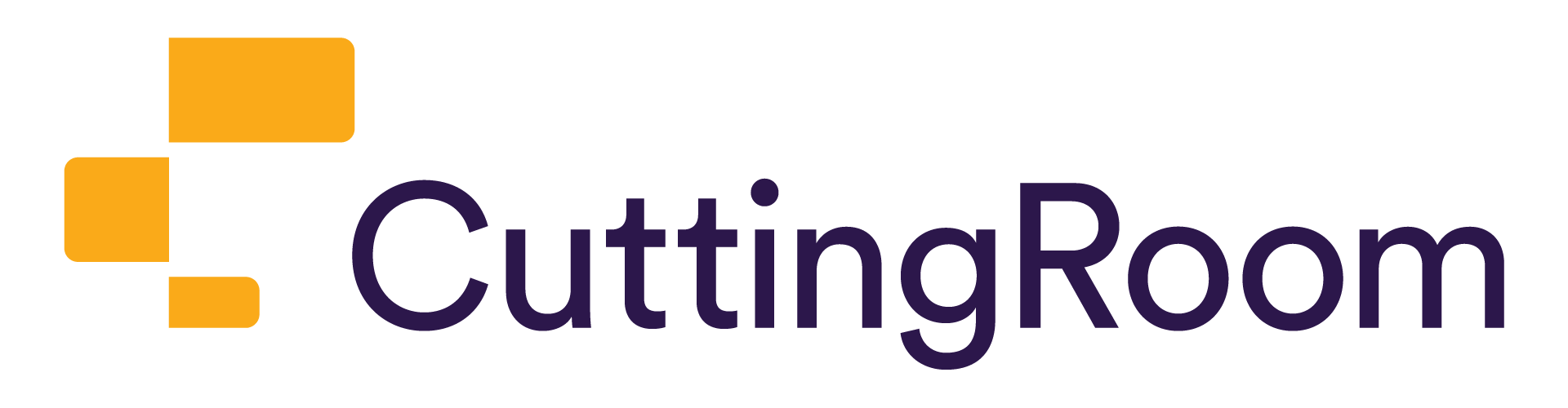 "CuttingRoom logo with purple text and yellow geometric shapes on the left."