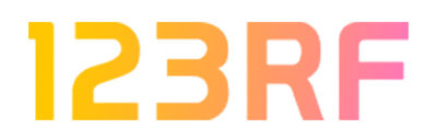 "123RF logo in a gradient of yellow to pink."