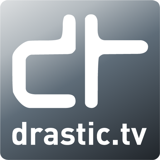 White "dt" logo above the text "drastic.tv" on a gradient gray background.