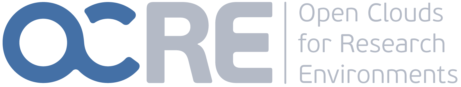 Logo for OCRE (Open Clouds for Research Environments) featuring the acronym 'OCRE' and the full project name in blue and gray text.