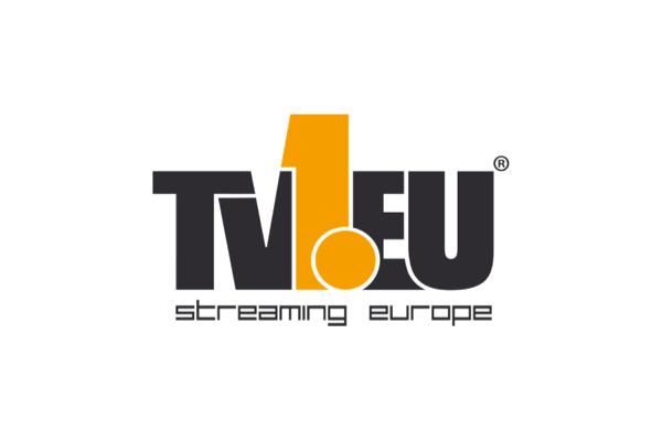 Logo for TV1.EU Streaming Europe, featuring bold black text, an orange accented '1', and the tagline 'streaming europe'.