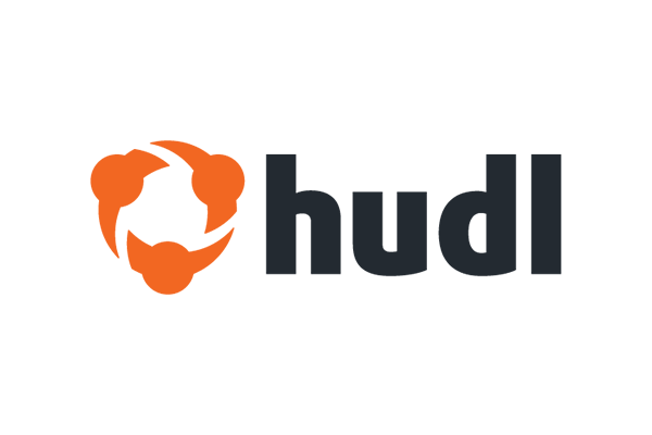 Hudl logo with an orange graphic symbol and the text 'hudl' in black on a white background
