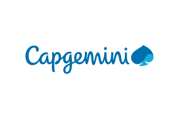 Capgemini logo in blue text with an abstract blue icon on a transparent background.