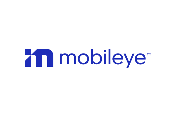 Mobileye logo in blue text with stylized 'm' icon on a transparent background.
