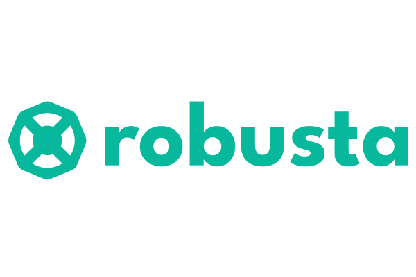 Robusta logo in teal with stylized hexagonal icon and company name on a white background.
