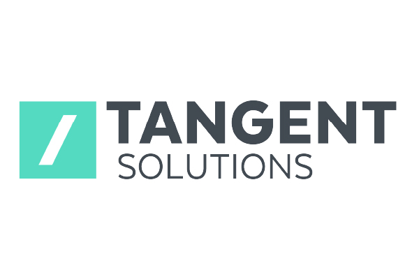Logo of Tangent Solutions featuring a diagonal line in a turquoise square next to the company name.