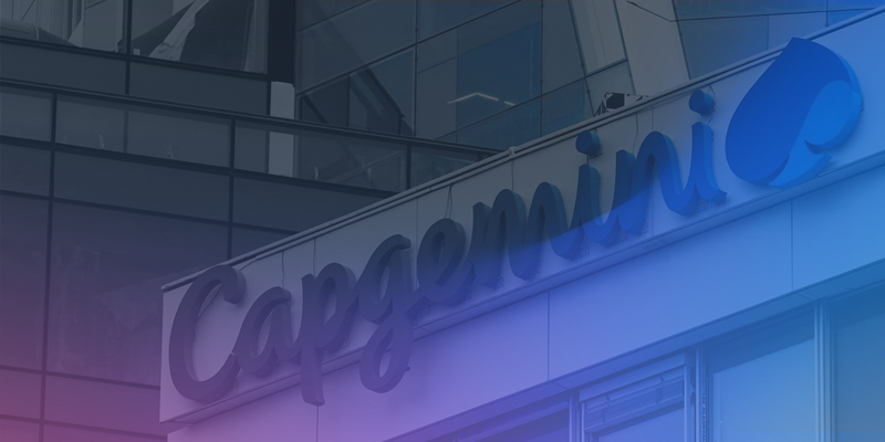 The Capgemini logo sign displayed on the exterior of a modern office building.
