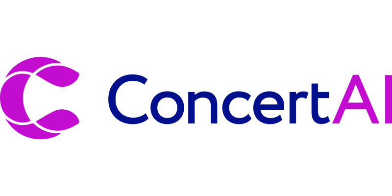 "ConcertAI logo with a stylized purple 'C' icon and blue and purple text."
