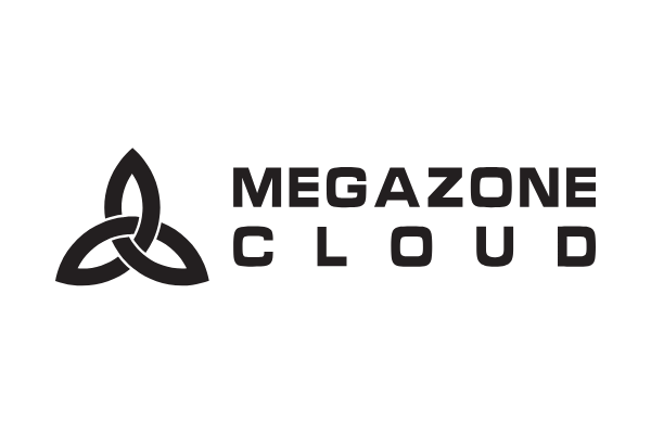 The logo of Megazone Cloud with a stylized triquetra symbol and bold text reading 'MEGAZONE CLOUD'.