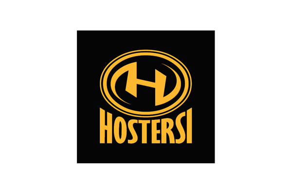 Yellow "Hostersi" logo with stylized "H" inside an oval on a black background.