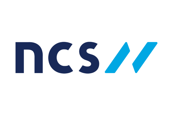 NCS logo in dark blue and cyan on a white background