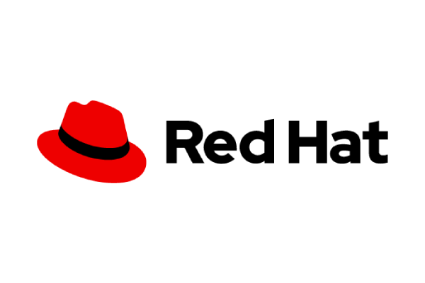 The Red Hat logo with a stylized red fedora hat and the text 'Red Hat'.