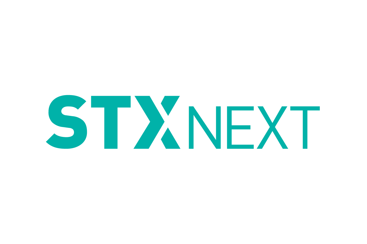 "STX Next logo in teal text on a transparent background."